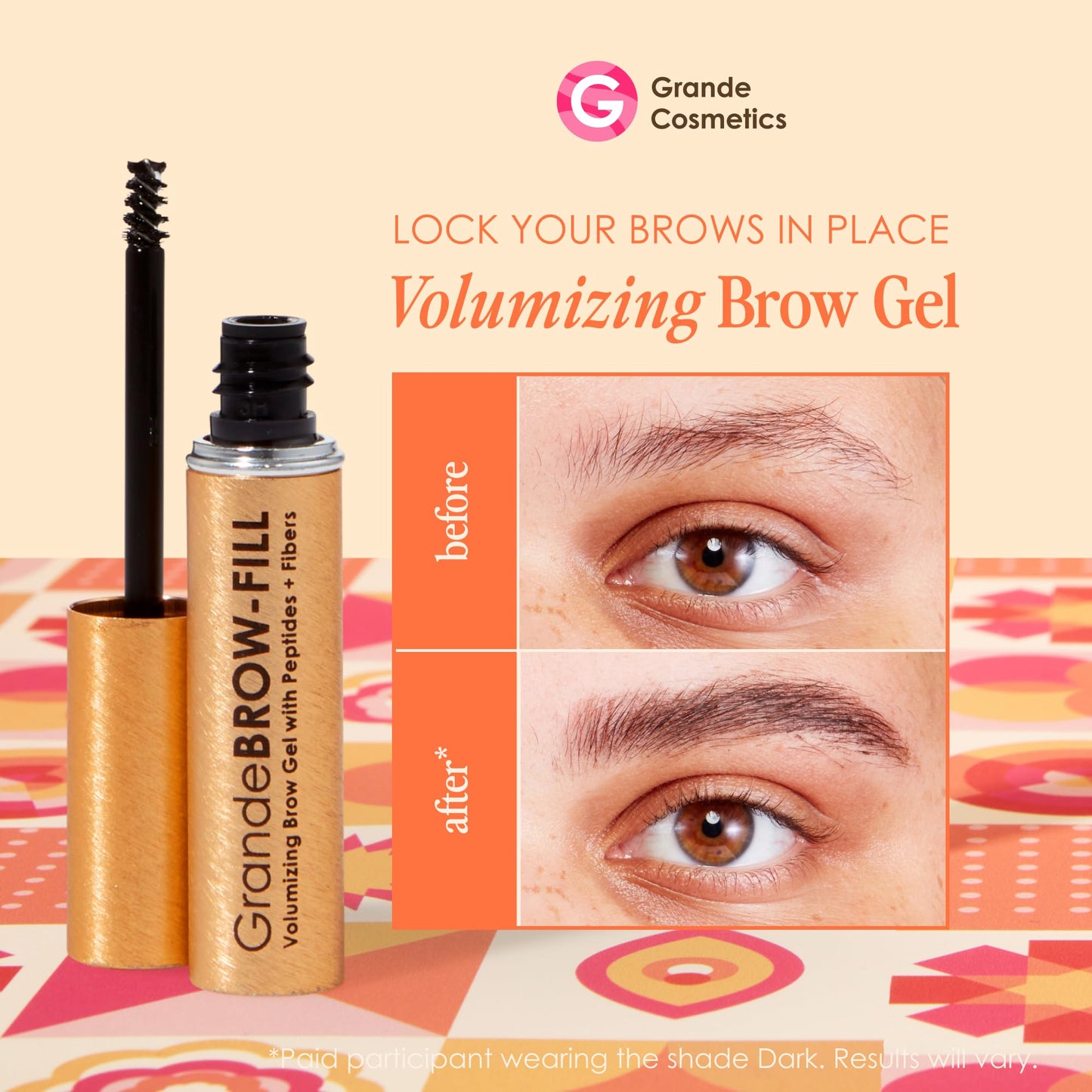 Grande Cosmetics GrandeBROW-FILL Volumizing Brow Gel with Fibers & Peptides, for Natural & Fuller-Looking Eyebrows - Ebony (0.14 fl oz)