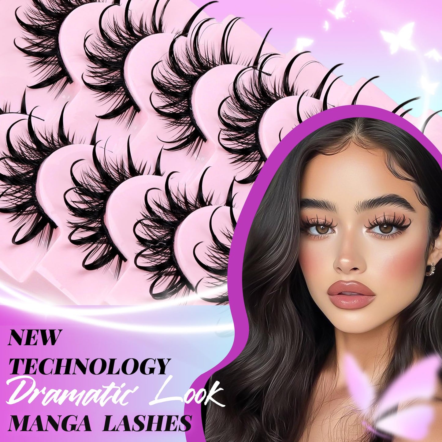 Losha Lashes Kit Manga Lashes Wet Look Dramatic False Eyelashes (Daring)