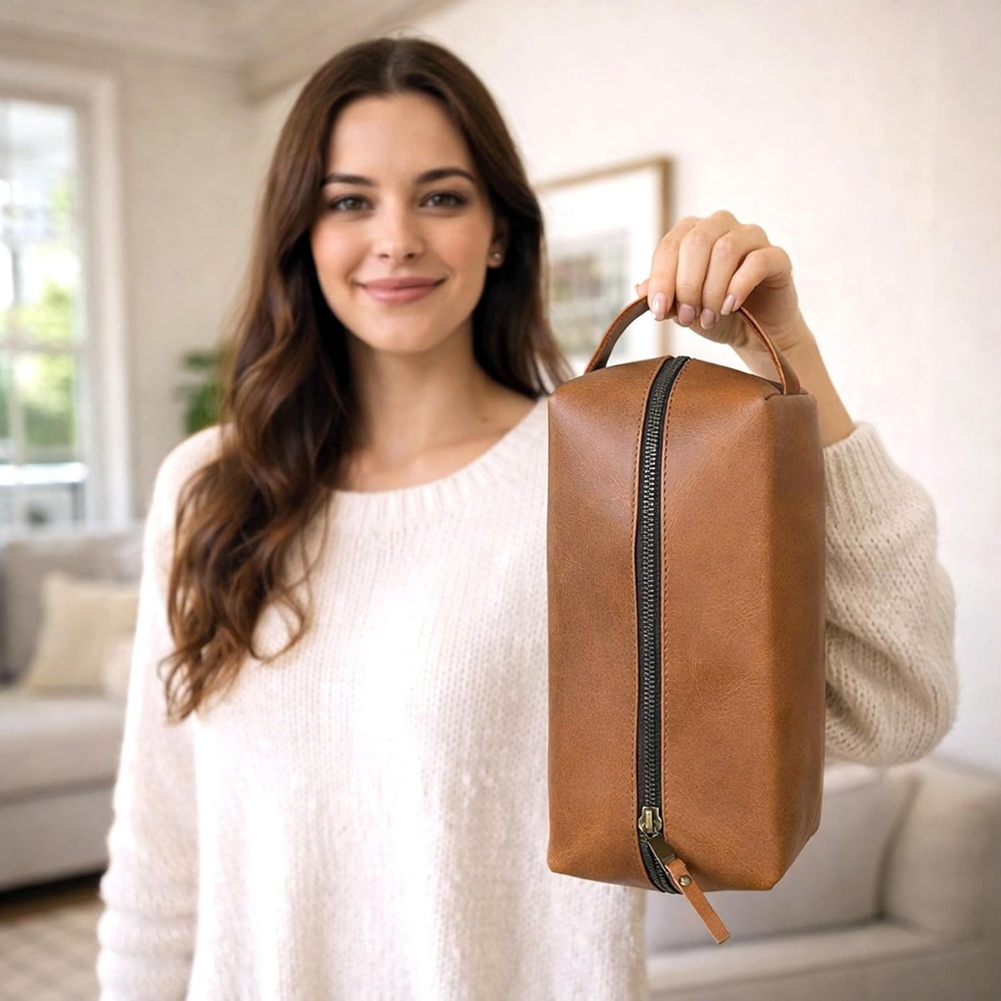 Buffalo Leather Dopp Kit - Travel Toiletry Bag for Men & Women | Zipper Closure, Tan Color