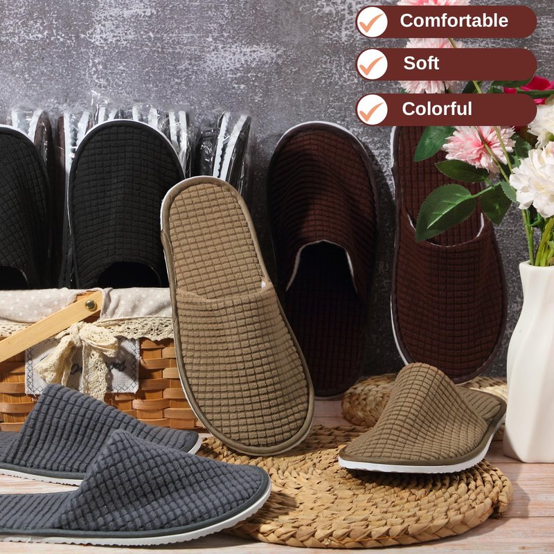 Geyoga 12 Pair House Slipper for Guest Non Slip Disposable Slipper for Travel Washable Reusable Closed Toe Hotel Bridesmaid Indoor Spa Wedding Party Shoeless Home(Deep Color,L)