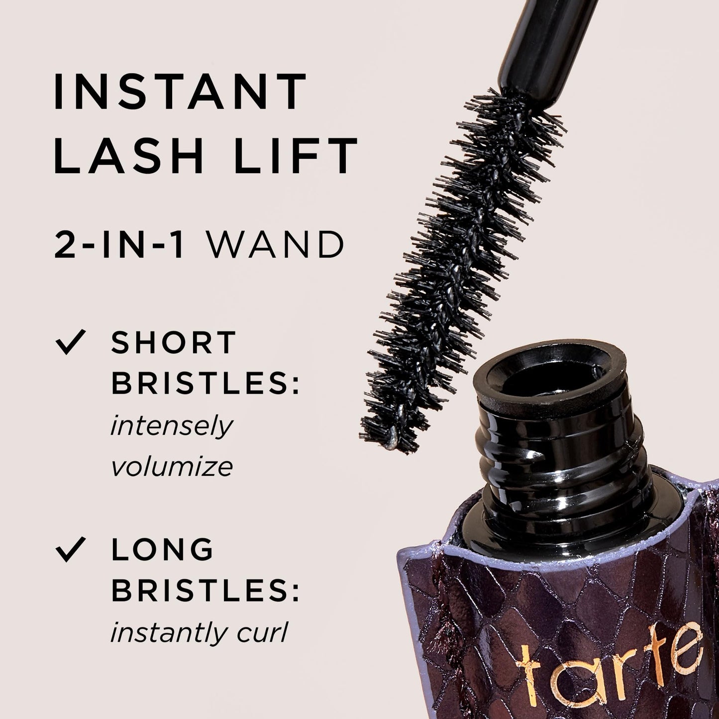 tarte lights, camera, lashes 4-in-1 mascara – Volume, Length, Curl & Conditioning for Fuller-Looking Lashes, Smudge-Proof, Flake-Free, Longwear, Vegan & Cruelty-Free, travel size, black