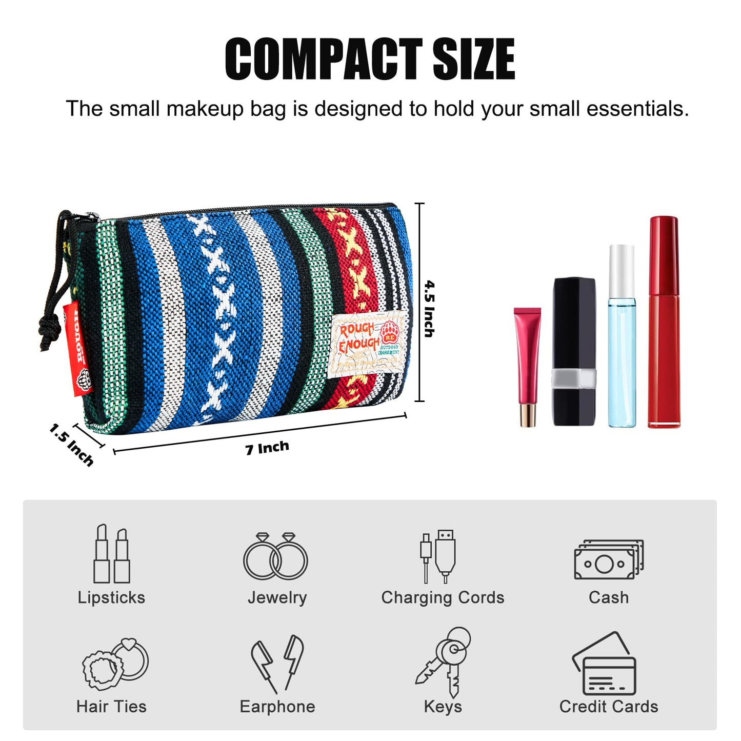 Rough Enough Small Makeup Bag for Purse Insert Organizer Case Cosmetic Pouch with Zipper for Women Folk Fancy