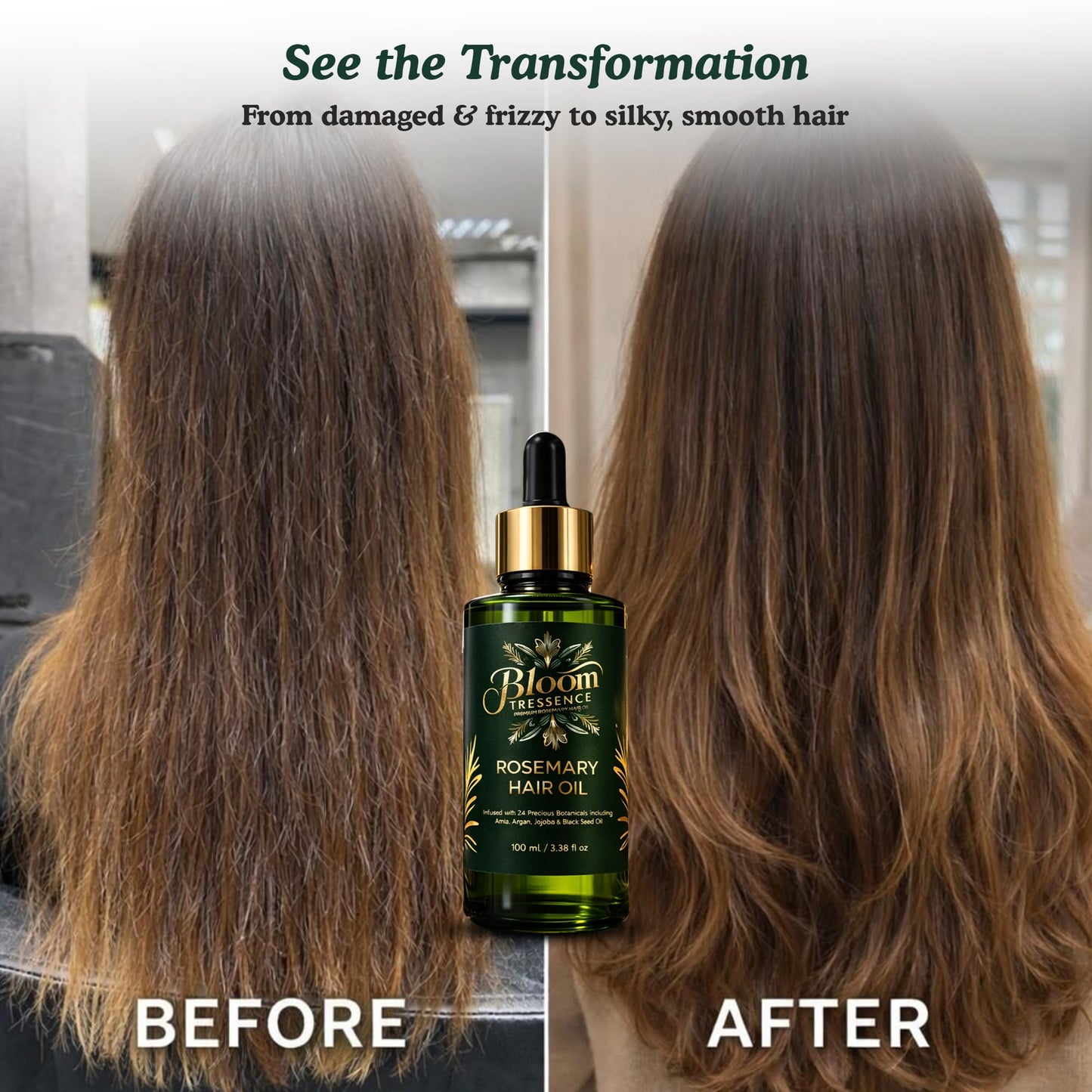 BLOOM TRESSENCE Premium Rosemary Hair Oil for Hair Growth – Anti Hair Fall & Scalp Treatment with 24 Botanical Oils (Amla, Argan, Castor & Jojoba) – For Thinning Hair, Regrowth & Thickness – 100ml