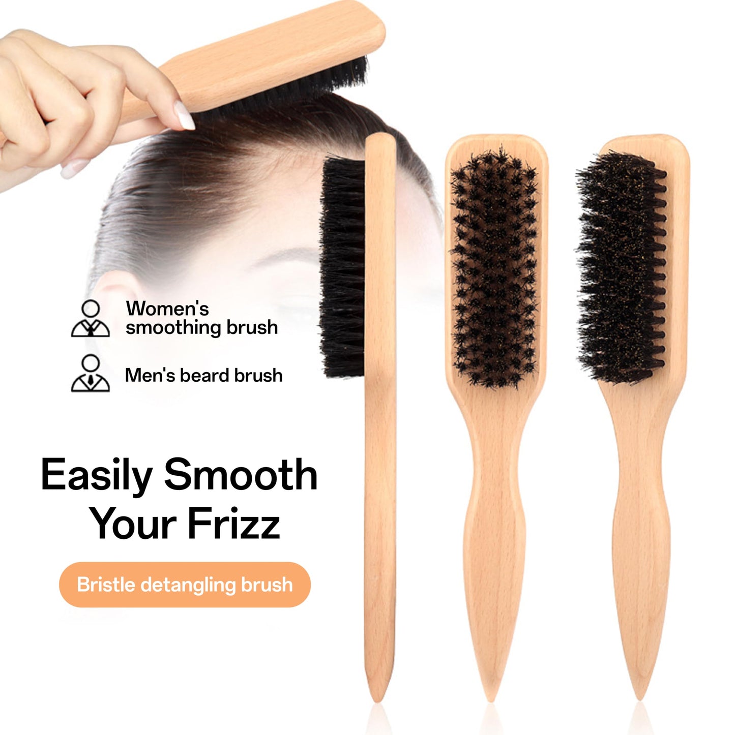 IIUIKOO Boar Bristle Slick Back Hair Brush - Soft Bristles for Fine Hair & Smoothing, Polishing Brush for Men Women Kids, Edge Control & Styling Hairbrush