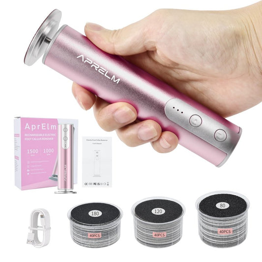 APRELM Rechargeable Electric Foot Callus Remover with 3-Sizes 120Pcs Sandpaper Discs, Professional 900RPM 3-Speed Control Aluminum Electric Foot File for Dead Skin (E3 Rose Pink)