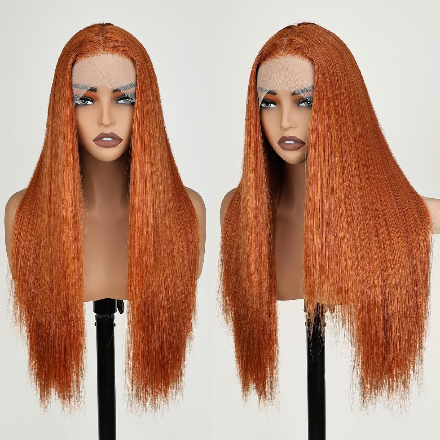 X-TRESS Ginger Orange 26" Straight Lace Front Wig - Synthetic, Pre-Plucked, Glueless for Women