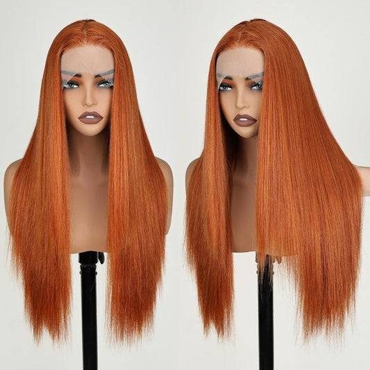 X-TRESS Ginger Orange 26" Straight Lace Front Wig - Synthetic, Pre-Plucked, Glueless for Women