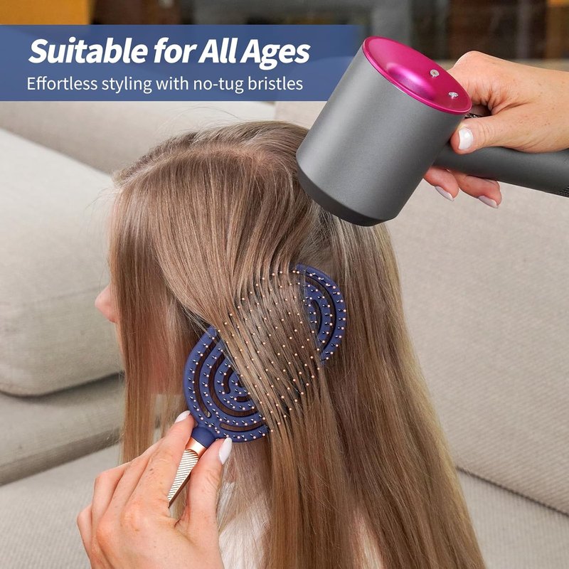 Speed Dry Detangler Brush - Spiral Vented Design for Wet Hair | Metal-Infused Gold Handle, Curved with Soft Bristles