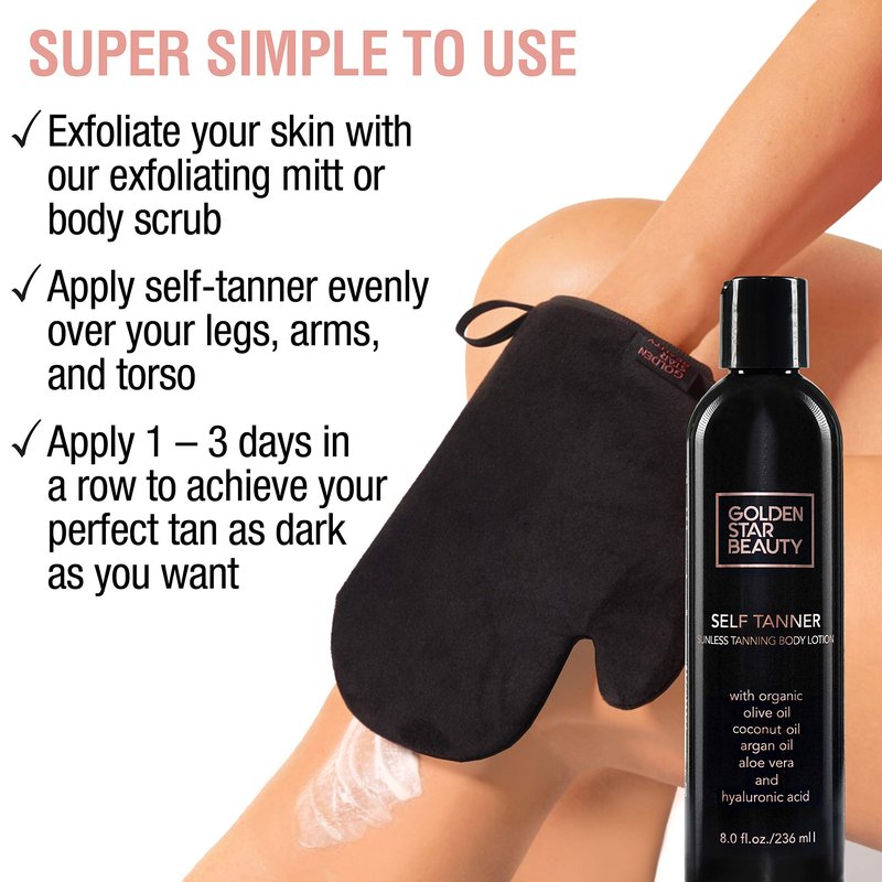 Organic Self Tanning Lotion for Natural Looking Tan-Fake Tan-Best Sunless Tanning Lotion for Bronze Skin-Best Self Tanners for Face and Body-with Tanning Mitt