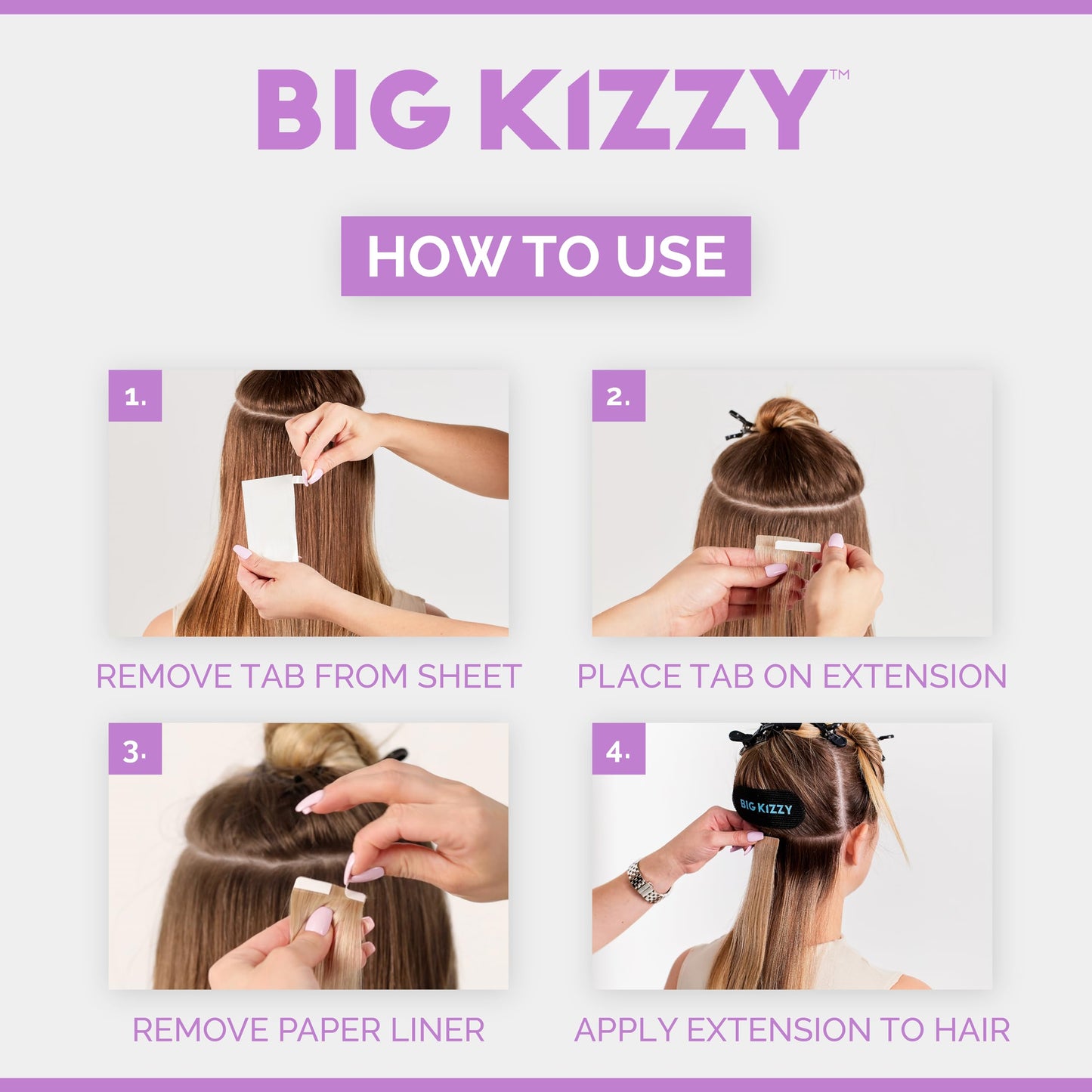 Big Kizzy Double Sided Ultra Stick Replacement Tape Tabs for Hair Extensions - 6-8+ weeks of wear - Strong Hold and Residue Free Tape for Tape In Hair Extensions - 144 Tabs