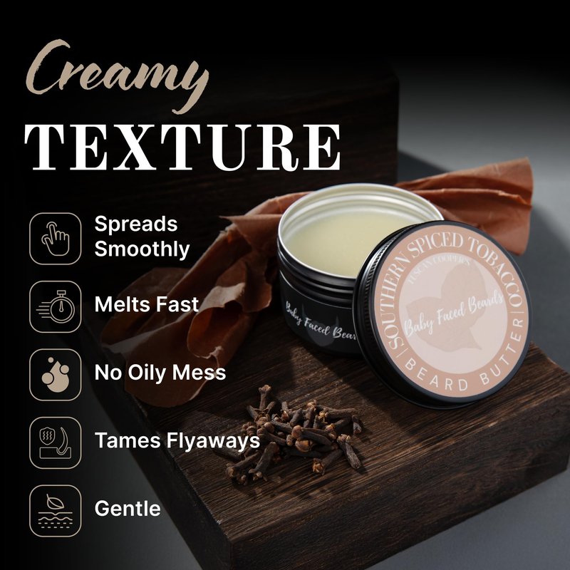 Tuscan Cooper's Baby Faced Beards Butter for Men - Moisturizing Beard Balm Cream and Softener for All Hair Types Including Coarse Hair - 4oz Hydration and Conditioning Care - Lumberjack Scent