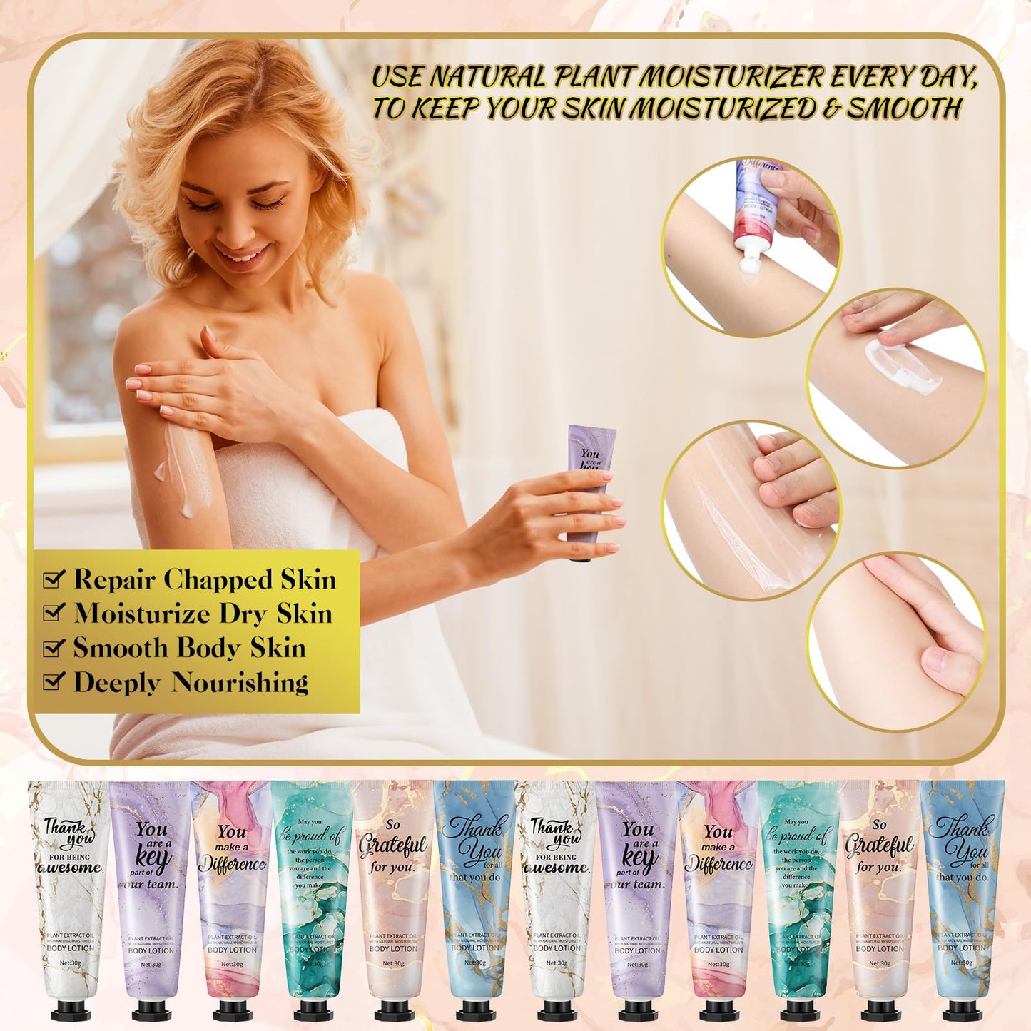 36pcs Hand Cream Thank You Gifts Bulk Inspirational Travel Size Dry Skin Hand Cream for Staff Team Teachers Employee Appreciation Gifts, Moisturizing Mini Body Lotion for Women Men