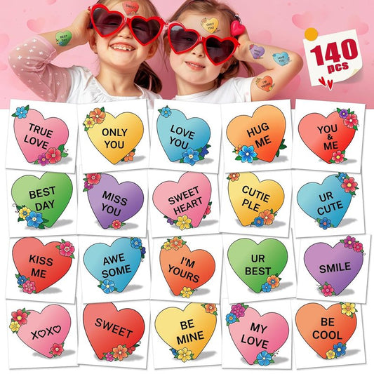 Cerlaza 140 Pcs Valentine's Day Temporary Tattoos - Colorful Heart Designs for Kids & Adults | Perfect Party Decoration Accessories