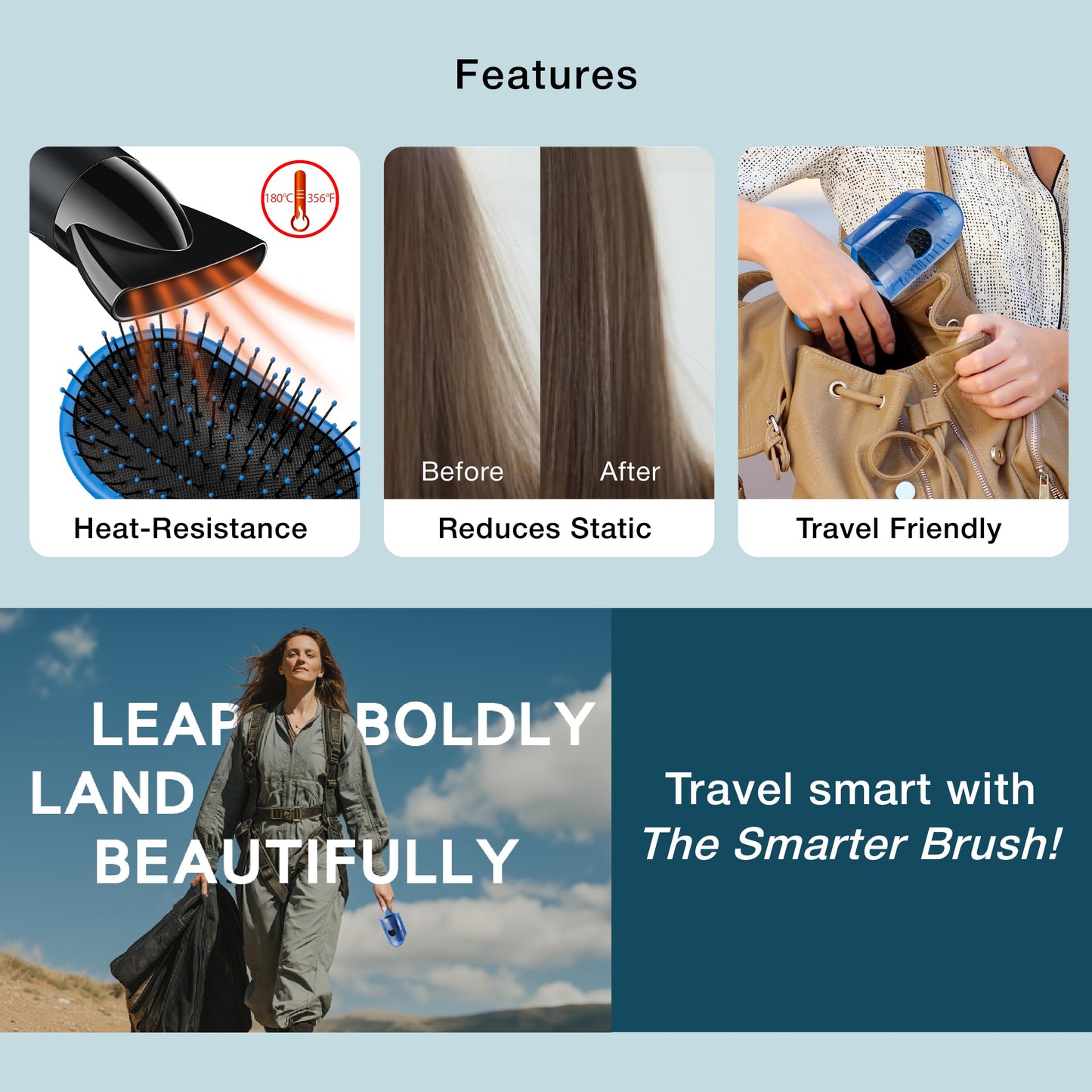 NuWay Traveler Detangling Hair Brush – Compact Travel Hairbrush for Purse, Gym & Daily Carry, Gentle Scalp Care for Wet or Dry Hair