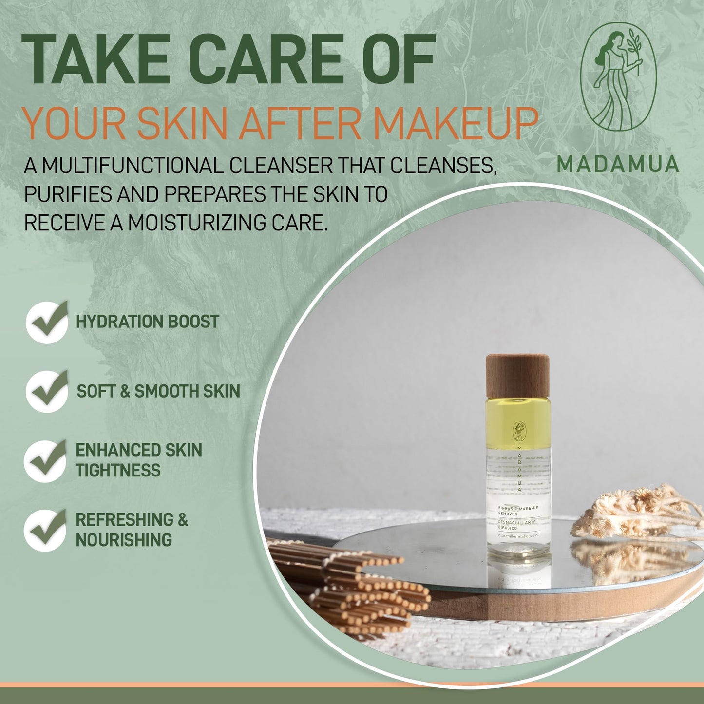 Biphasic Waterproof Eye Makeup Remover - Millennial Olive Oil Based Gentle Natural & Organic Mascara Remover, Travel Size & Liquid, Moisturizing Care Eye Make up Removal Liquid for Sensitive Skin