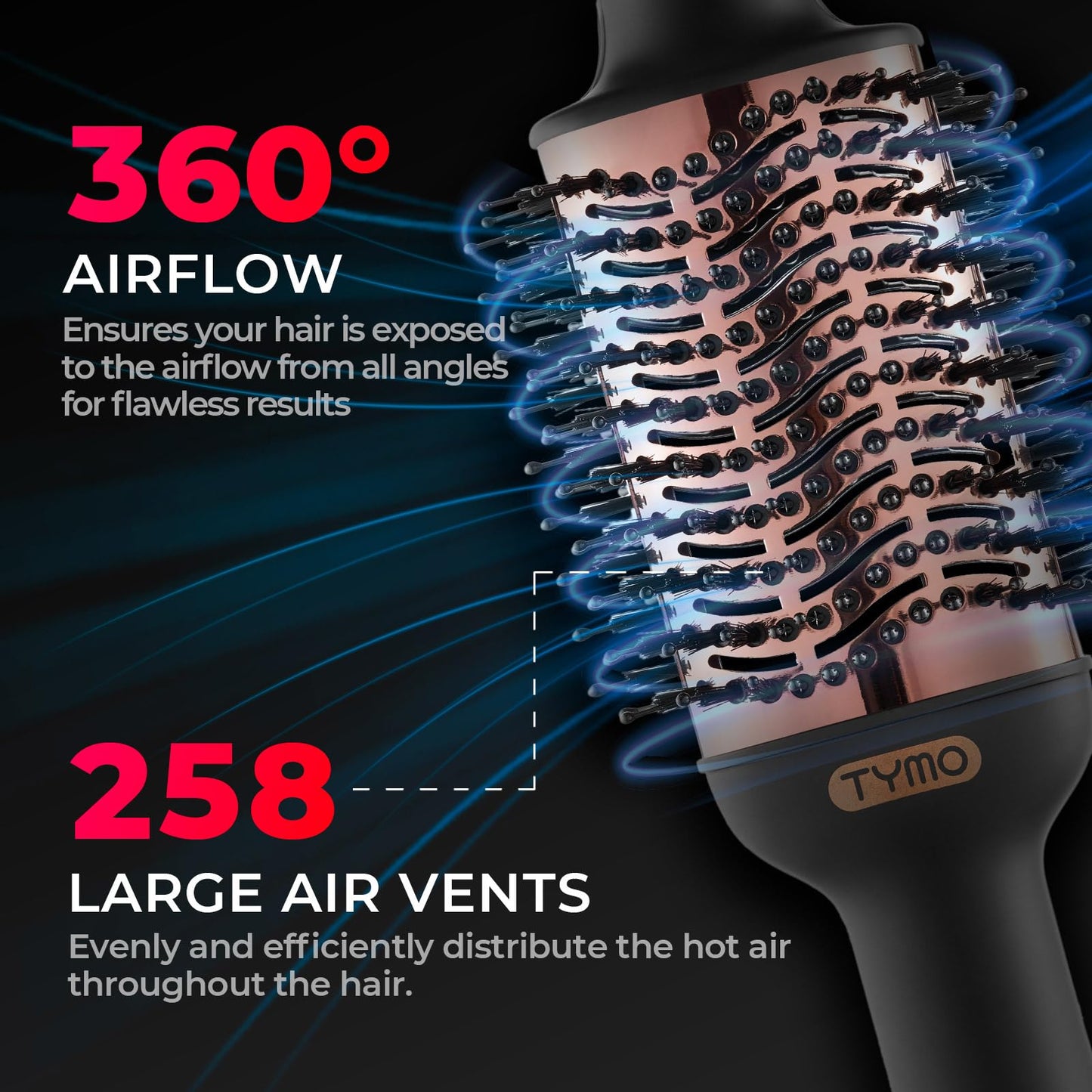 TYMO Hair Dryer Brush Blow Dryer Brush in One, 4 in 1 Ionic Hairdryer and Styler Volumizer with Oval Titanium Barrel, Hot Air Straightener for Smooth Frizz-Free Blowout, Gold, 2.85 Inch