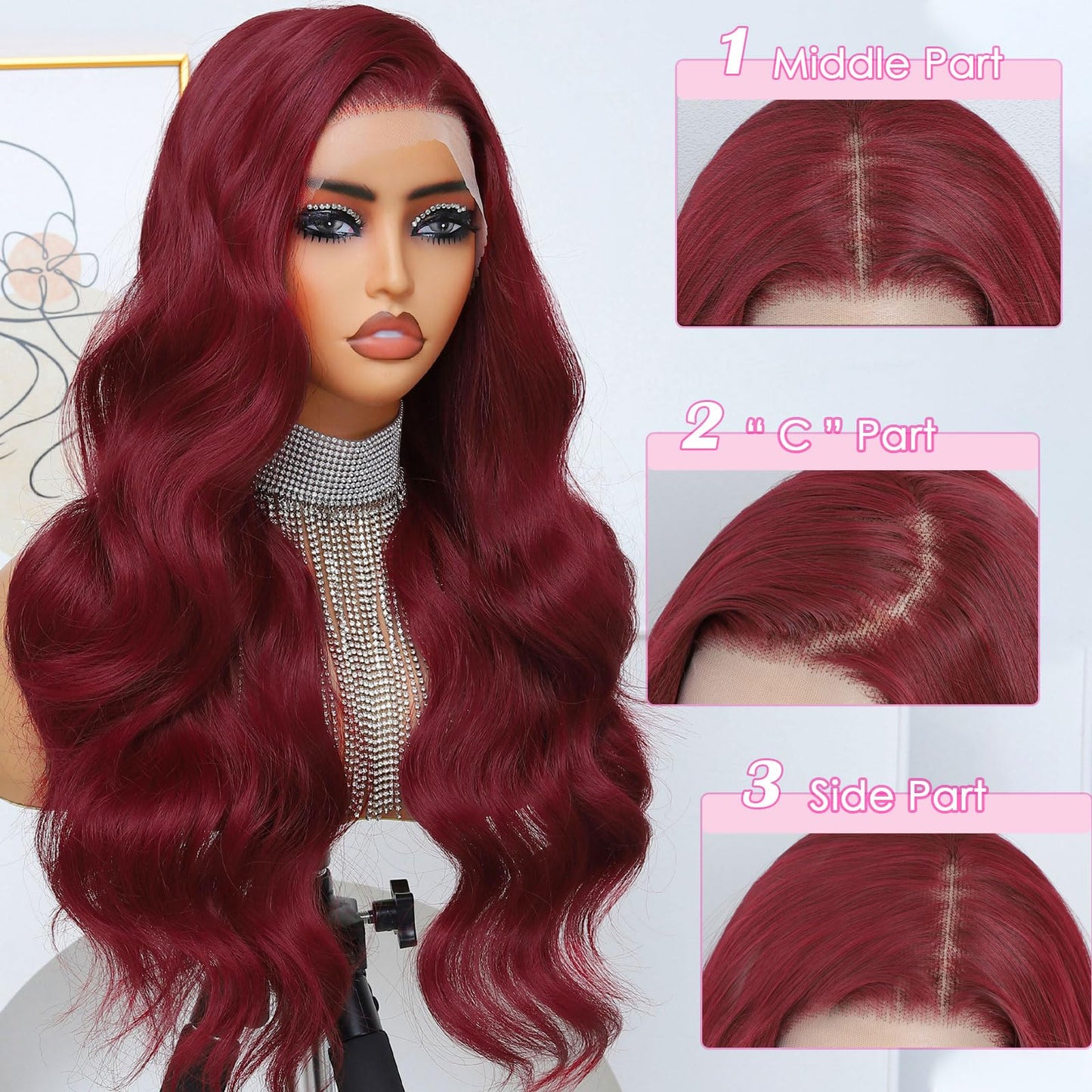 Ruiieea 99J Burgundy Lace Front Wig Synthetic 13x4 Lace Front Wig Body wave Lace Frontal Wig for Women Glueless Daily Use 26 Inch