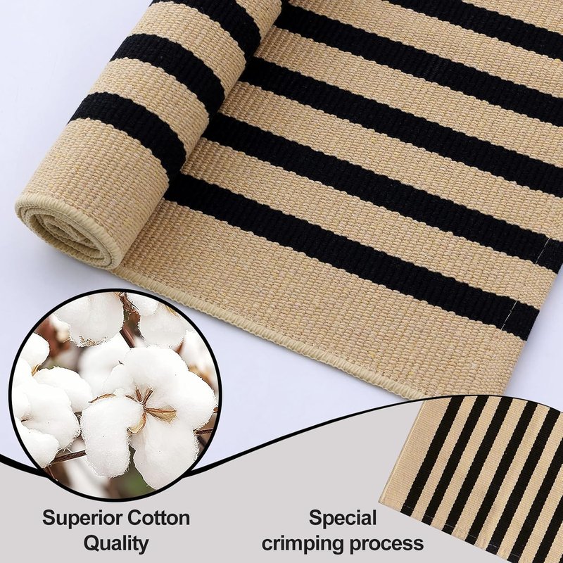 Brown and Black Striped Rug | 4' x 6' Washable Cotton Doormat for Indoor & Outdoor Use