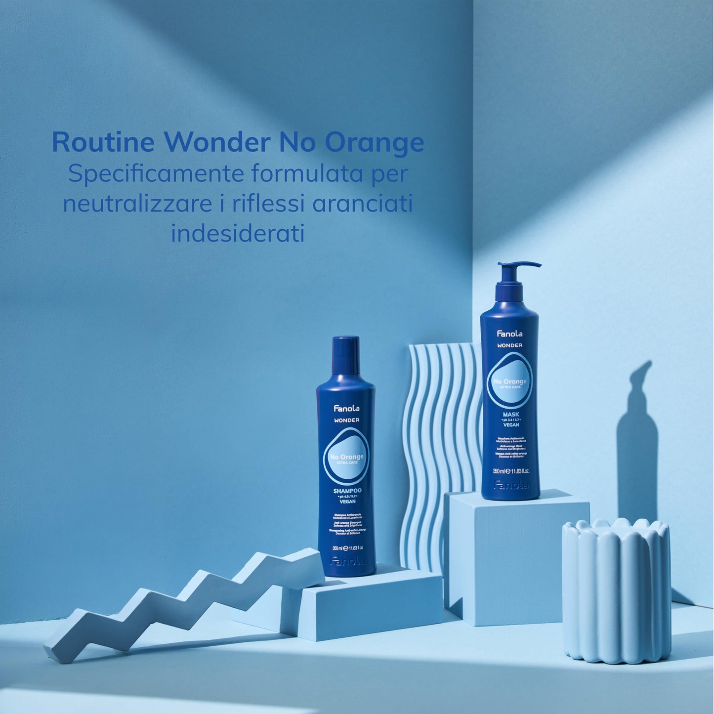 Fanola Wonder Blue Shampoo for Brunettes - Toning Hair Color Shampoo for Light Brown to Platinum Strands - Neutralizes Orange & Brassy Tones - Vegan & Sulfate-Free (11.8 fl oz)
