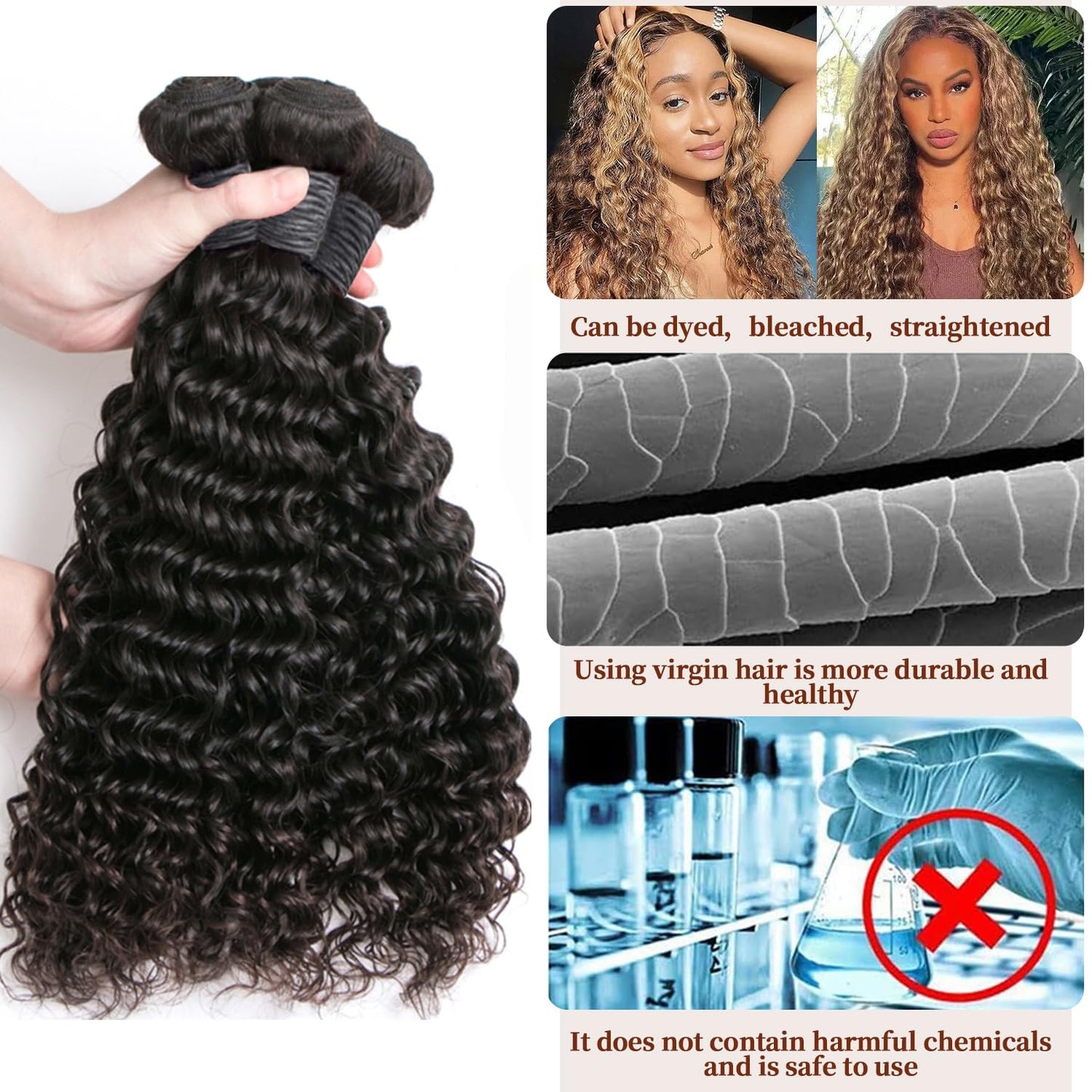 Deep Wave Bundles Human Hair Extensions Natural Black 10 12 14 Inch 100g/pc