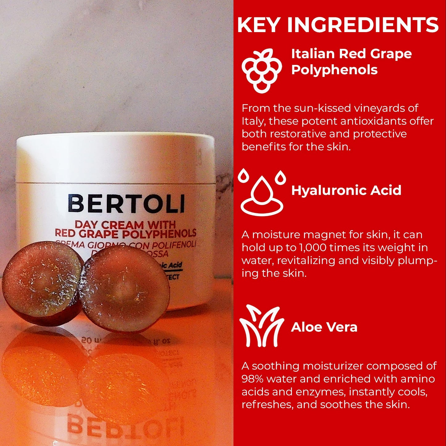 BERTOLI Polyphenol Cream – Age-Defying Face Moisturizer with Hyaluronic Acid & Resveratrol – Rich Italian Wrinkle Cream Made in Italy, Deep Hydration, Collagen Support, 98% Natural, Clean Skincare