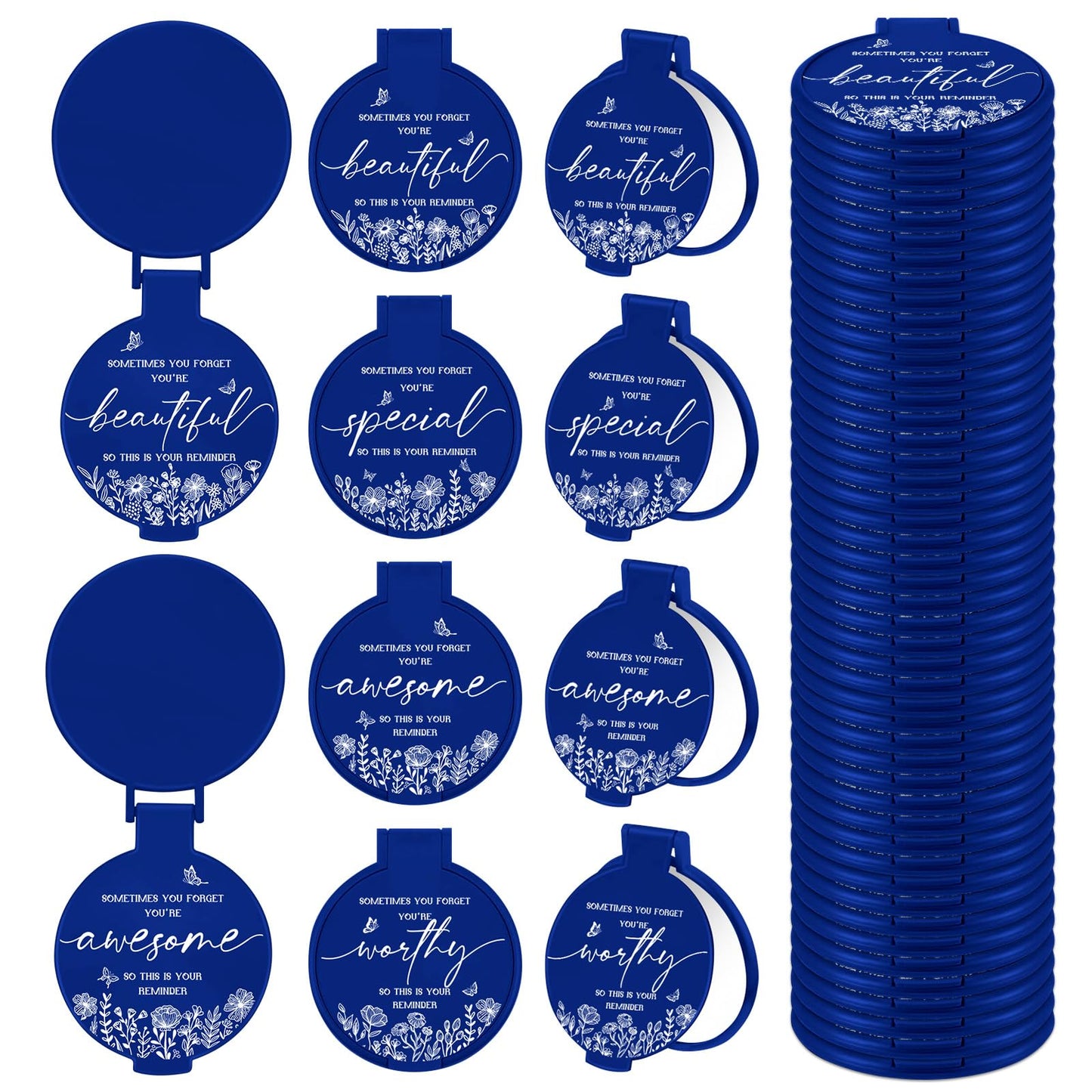 HSDSH 100 Pcs Inspirational Compact Mirror Bulk Small Pocket Mirror Purse Round Portable Folding Makeup Mirror Thanksgiving for Women Coworker Employee Teacher(Blue)