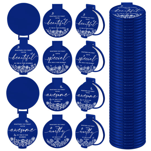 HSDSH 100 Pcs Inspirational Compact Mirror Bulk Small Pocket Mirror Purse Round Portable Folding Makeup Mirror Thanksgiving for Women Coworker Employee Teacher(Blue)