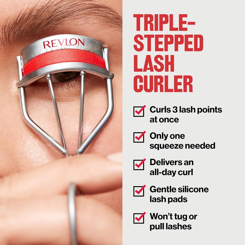 Revlon Triple-Stepped Eyelash Curler - Gentle 3-Tiered Pads for Effortless Curling | One Count