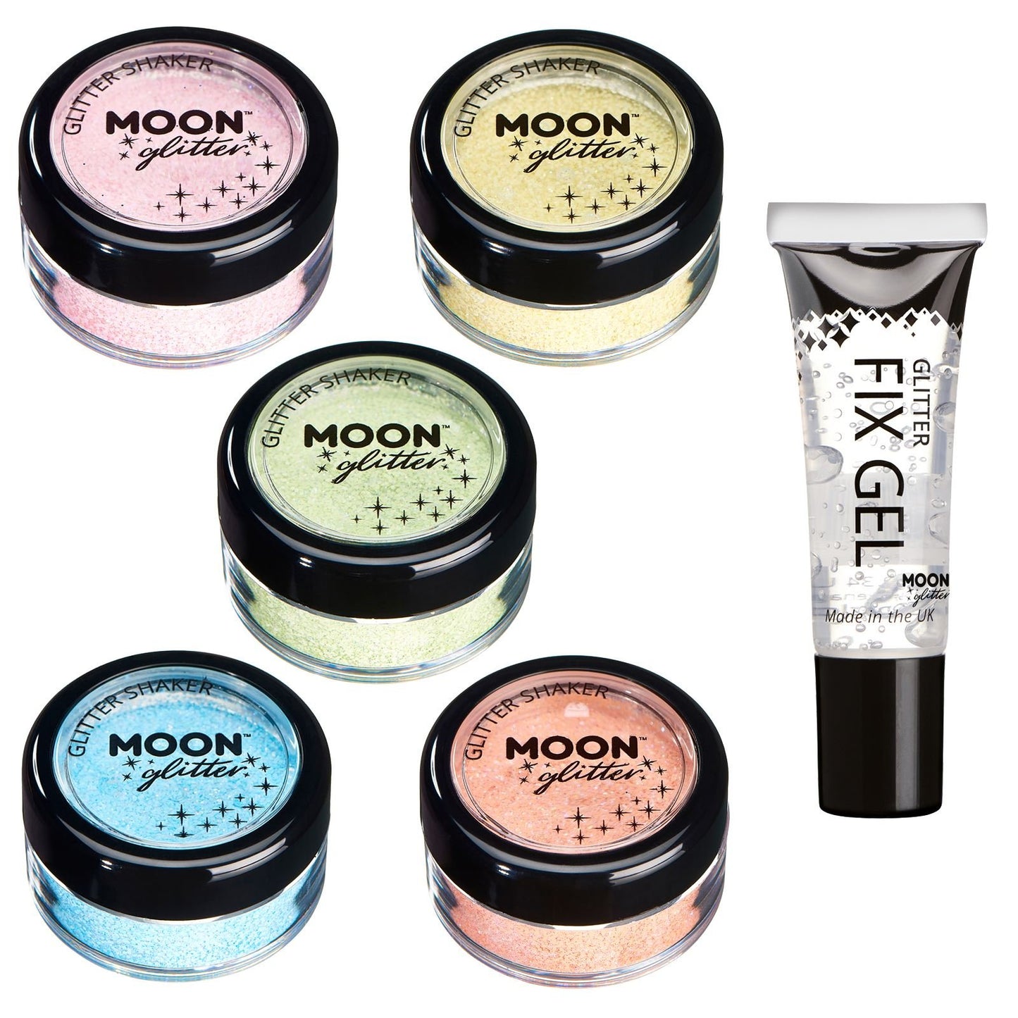 Pastel Glitter Shakers by Moon Glitter – 100% Cosmetic Glitter for Face, Body, Nails, Hair and Lips - 0.10oz - Set of 5 colours
