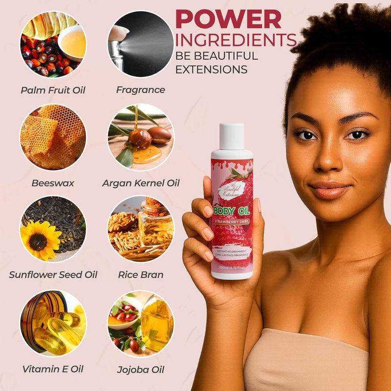 Deep Hydration Body Oil | Nourishing Jojoba Oil for Radiant Skin - 6.76 oz, Strawberry Scent