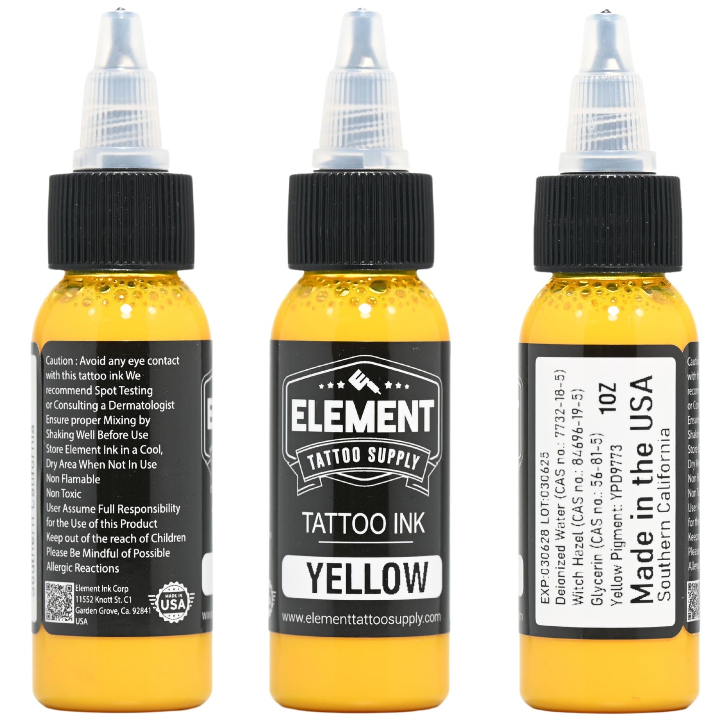 Element Tattoo Supply Ink Set | Red Yellow Blue | Professional Solid Colors for Human Skin | Bright Bold Pre-Dispersed Pigment | Essential Artist Supplies | 1oz Bottles