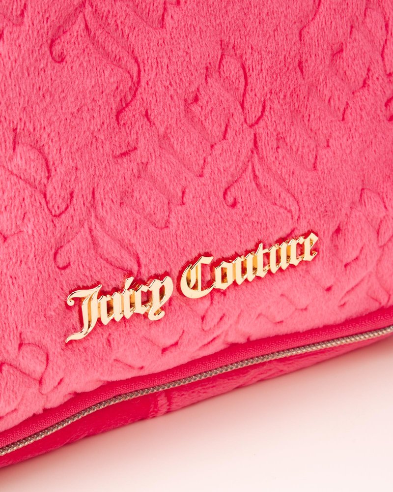 Juicy Couture Pink Makeup Bag Cosmetics Organizer Travel Essentials Hanging Hook Velour Logo