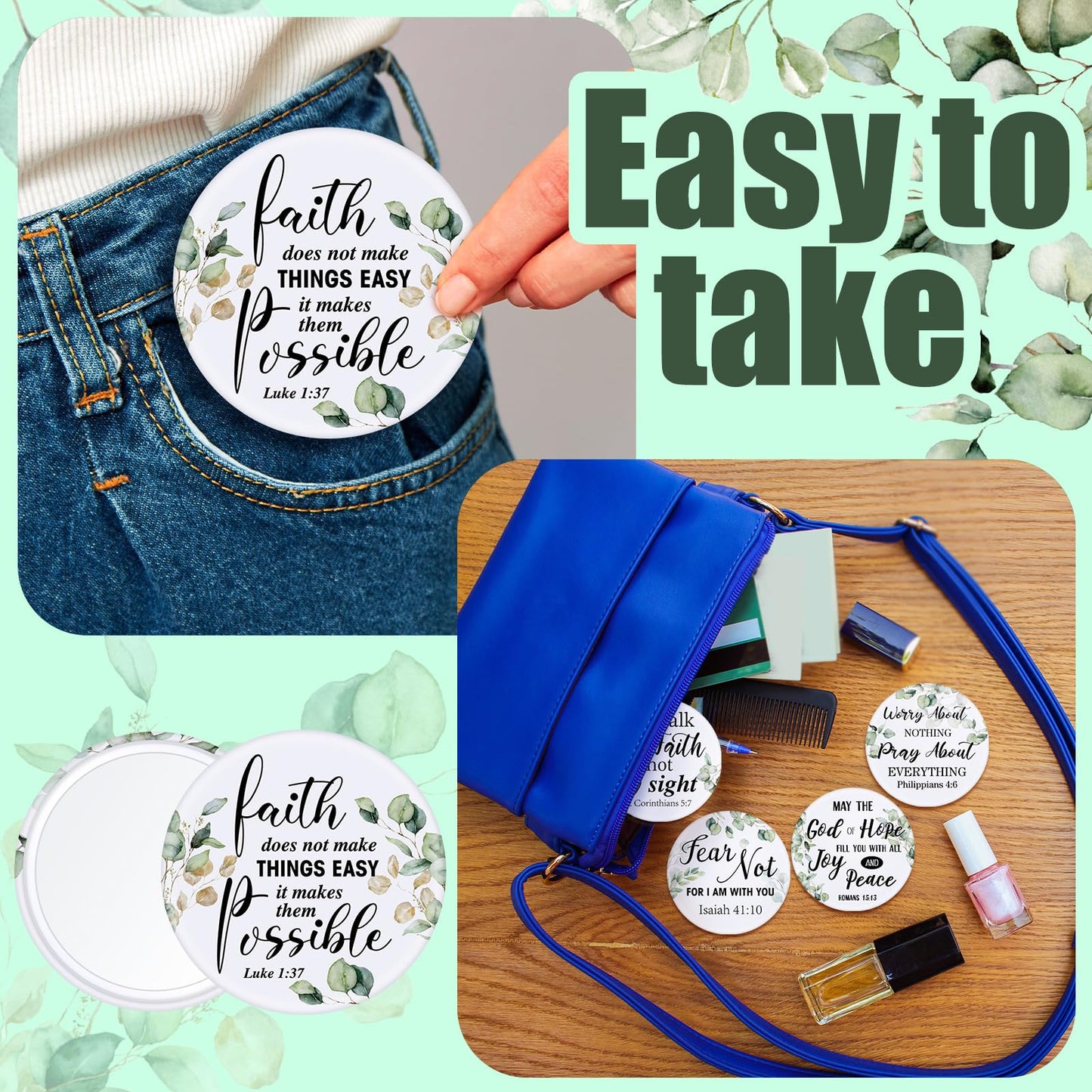 Yaomiao 160 Pcs Christian Gifts Compact Mirror Bulk for Women, Mini Inspirational Bible Verse Scripture Pocket Mirrors, Religious Gift for Women Employee Coworker Sunday Church Party Favor