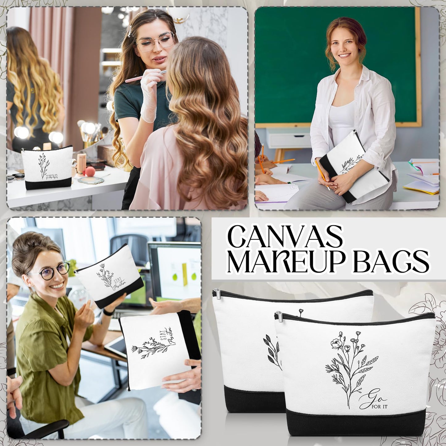 Sanwuta 20pcs Cna Week Gift for Women Inspirational Makeup Bags with Zipper Thank You Cosmetic Bags Gift for Teacher Nurse Graduation (Flowers)