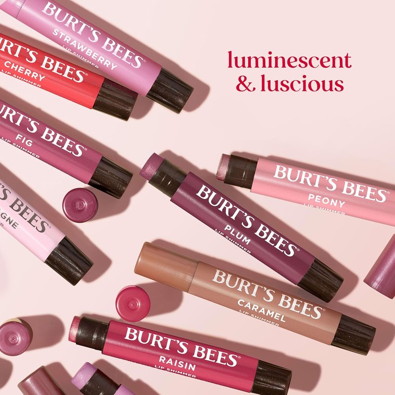 Burt's Bees Lip Shimmer - Moisturizing Tinted Lip Balm Stick | Raisin, 0.09 Oz, Buildable Color & Glowy Finish