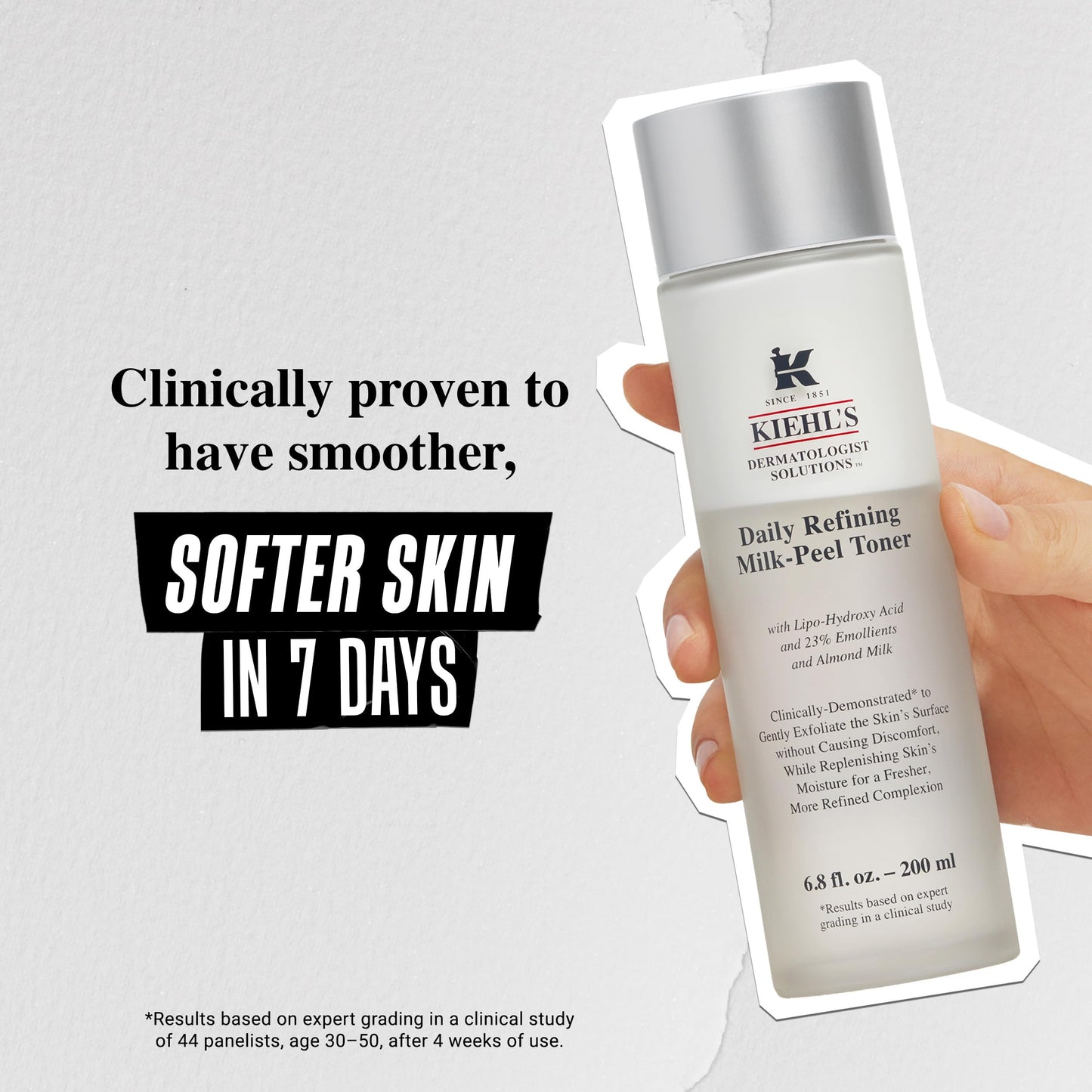Kiehl's Daily Refining Milk-Peel Toner, Gentle Exfoliating Facial Toner, Refines Skin Texture, Brightens & Softens Skin, Restores Moisture, with Lipo-Hydroxy Acid & Almond Milk - 6.8 fl oz