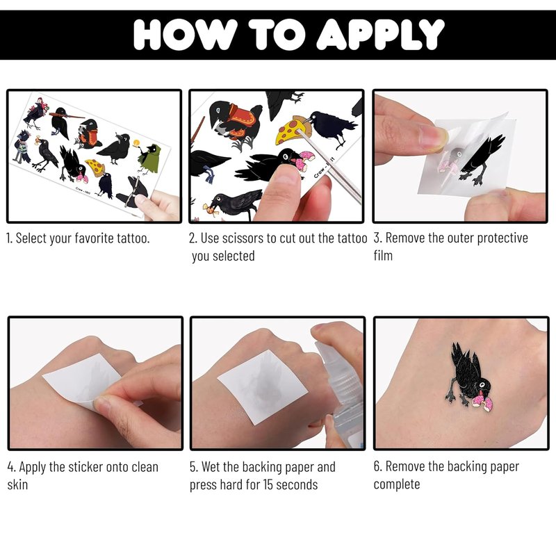 Temporary Crow Bird Tattoos - 100PCS Gothic Raven Stickers for Kids' Birthday Party Favors | Halloween Decorations