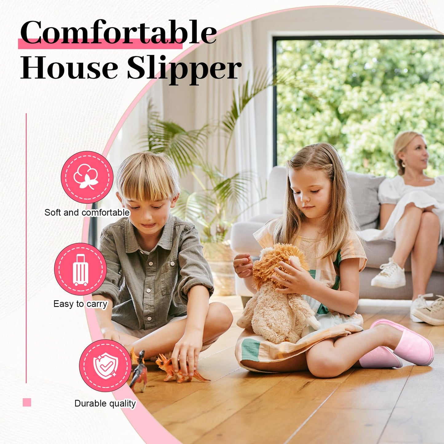 Twistover 12 Pairs Kids Disposable Slippers for Guests Closed Toe Non Slip Spa Slippers Bulk Soft House Slippers Winter Warm Flip Flops for Boys Girls Travel Hotel Party Indoor Outdoor (Pink)