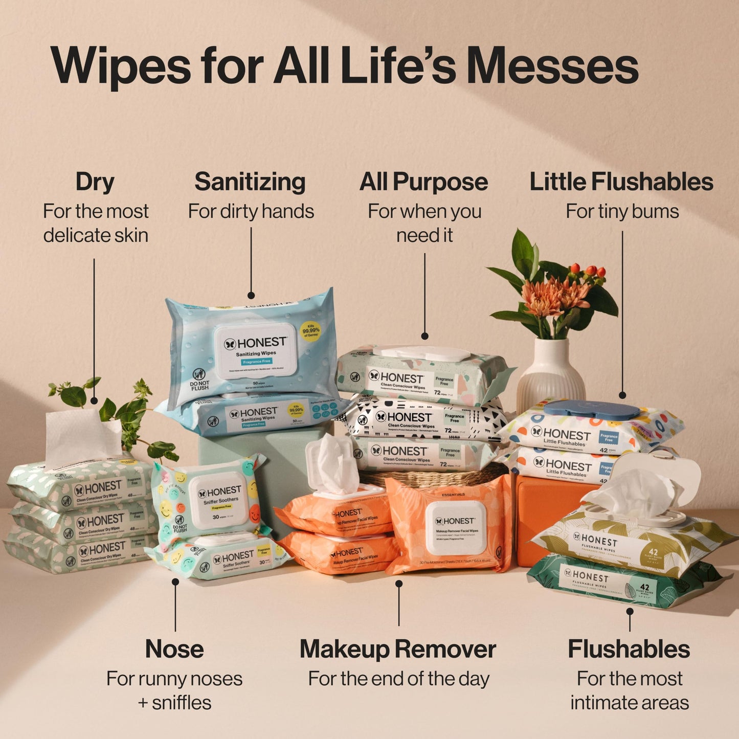 The Honest Company Baby Wipes for Sensitive Skin, Hypoallergenic, Fragrance-Free, Multi-Use, Geo Mood Design, 576 Count (8 Packs of 72)