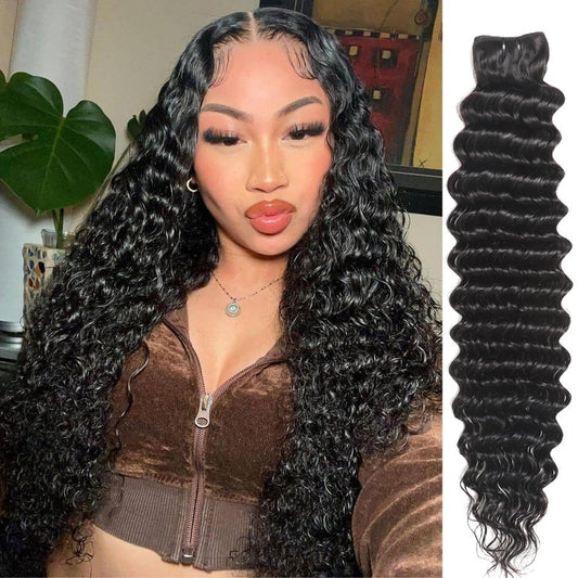 Fdola 18 Inch Deep Wave Curly Bundles, 100% Unprocessed Brazilian Virgin Human Hair, Natural Black Color, Sew-In Installation, 18 Inch Length