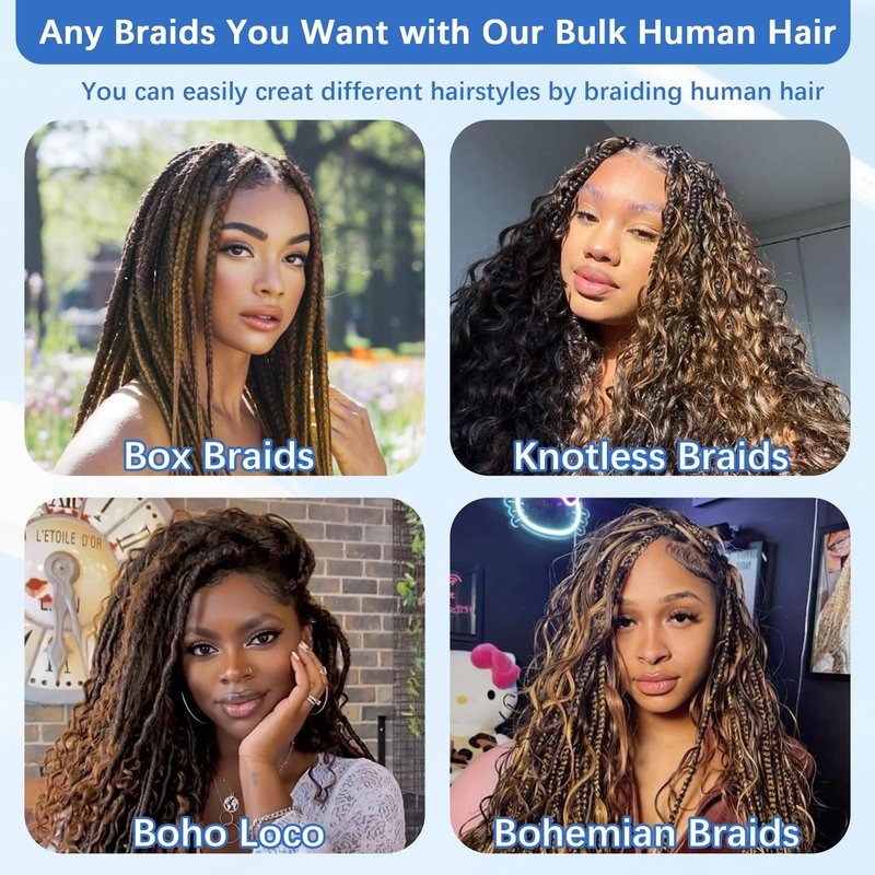 Human Braiding Hair for Boho Braids 14Inch 120g 12A Deep Water Wave Braiding Hair for Curly Boho Hair Braiding Knotless Bulk Bohemian Natural Black