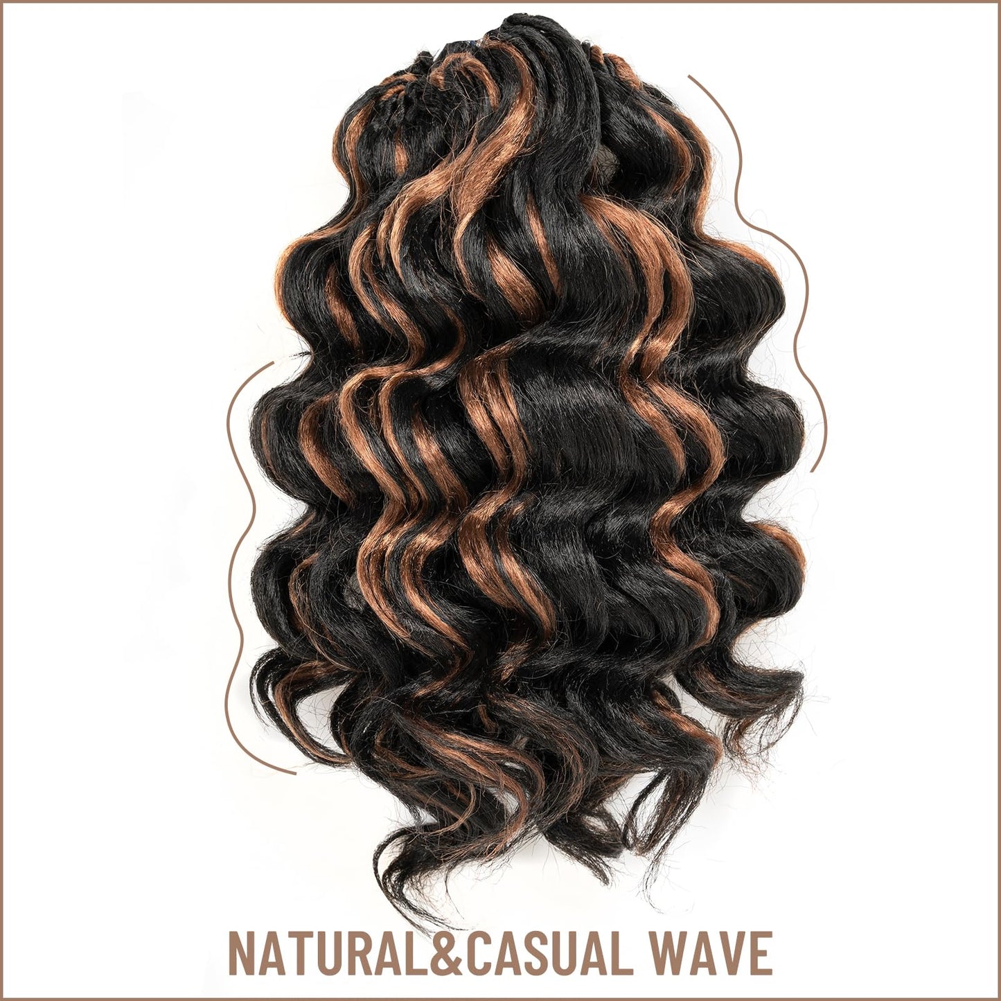 Toyotress Ocean Wave Crochet Hair - 12 Inch 8 Packs Black Mix Brown Highlight Crochet Braids Deep Twist Synthetic Braiding Hair Extensions (12 Inch, P1B/30-8P)