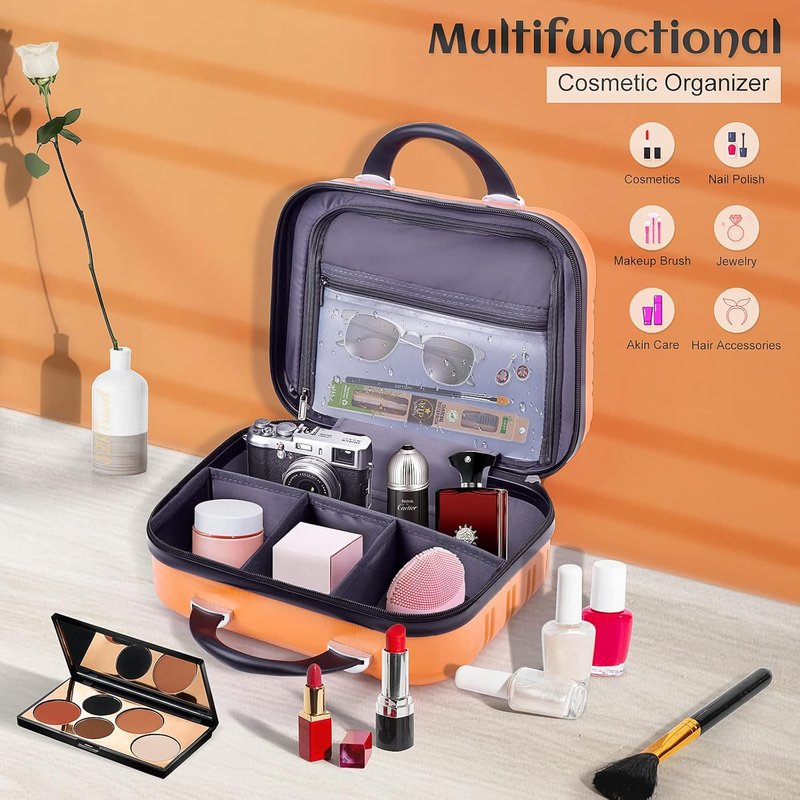 Makeup Train Case - 14 Inch Hard Shell Cosmetic Organizer | Portable Toiletry Bag for Travel