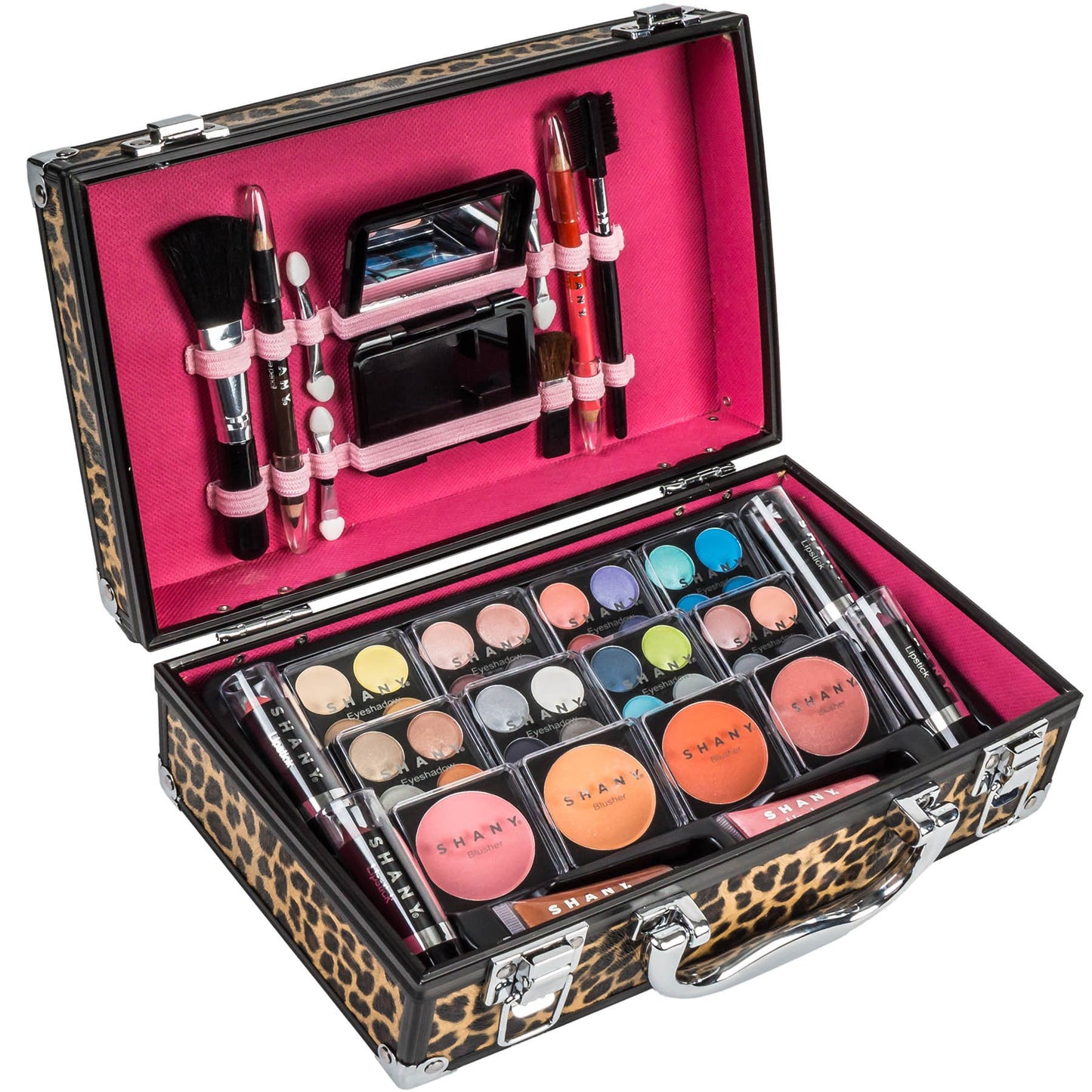 SHANY Carry All Make up Train Case with Pro Makeup Set, Beauty Brushes, Lipsticks, Eye Shadows, Blushes, Powders, and more - Reusable Cosmetics Storage Organizer - Premium Gift Packaging - Pink