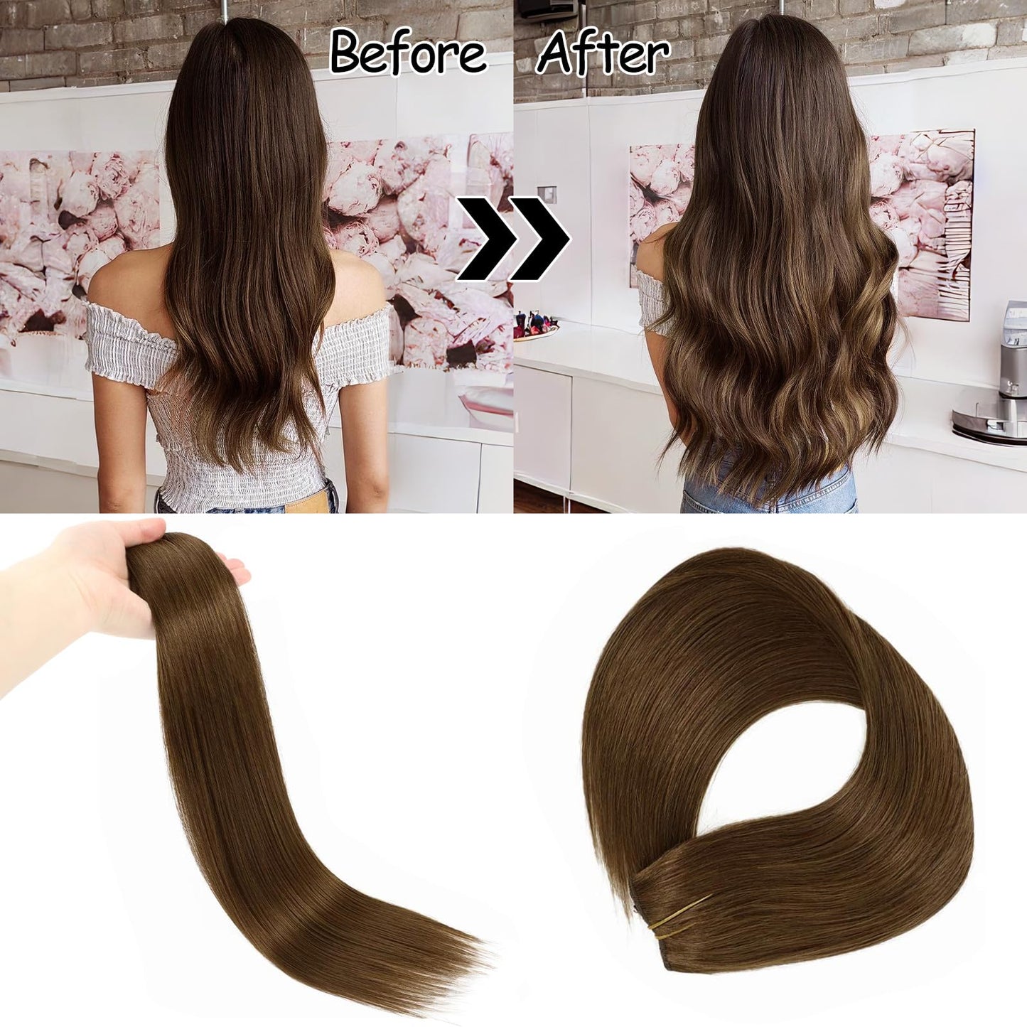12 Inch Hair Extensions Real Human Hair Light Blonde to 613 Blonde Straight Hair Extensions Human Hair Extensions Hidden Transparent Fish Line Invisible Hairpiece