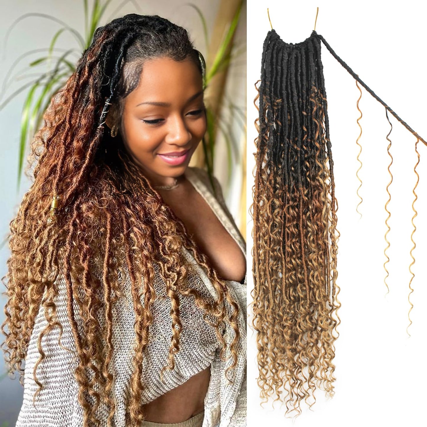 Boho Faux Locs Crochet Hair - 30 Inch Goddess Locs with Curly Ends | 8 Packs for Black Women