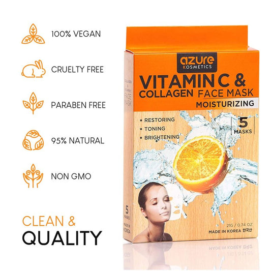 Azure Cosmetics 24K Gold, Caviar, Vitamin C, Hyaluronic Acid, Retinol & Collagen Anti-Aging Face Mask - Ultimate Variety Pack of 20 - Dermatologist Tested - Hydrating & Firming - Korean Skin Care