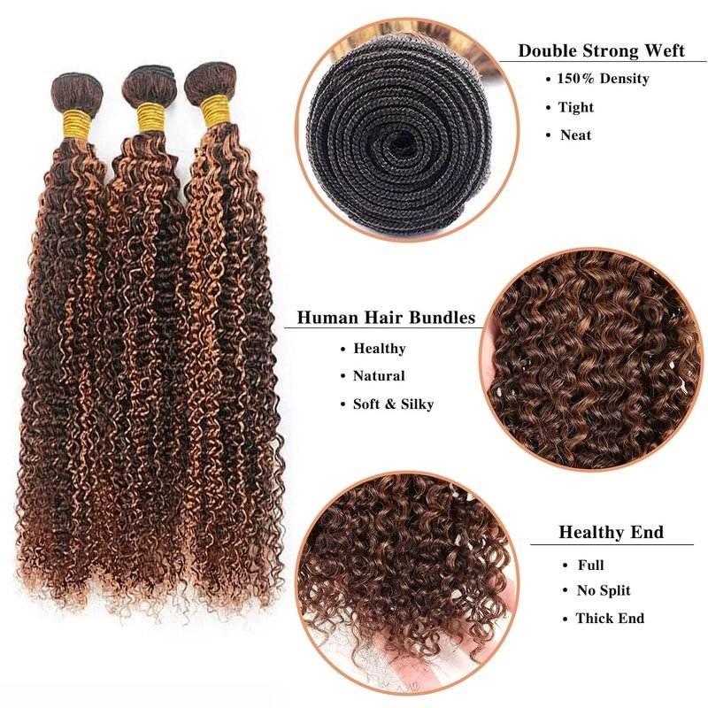 Condescension Human Hair Bundles 10 12 14 Inch Chocolate Brown P4/30 Jerry Curly Bundles Human Hair 100% Unprocessed Soft Sewn In Hair with Double Weft for Black Women
