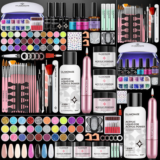 Glamonade Acrylic Nail Kit for Beginners: Professional Acrylic Nail Kit Set with Everything with Drill Powder Nail Art Starter Tech Kit at Home Salon Gift