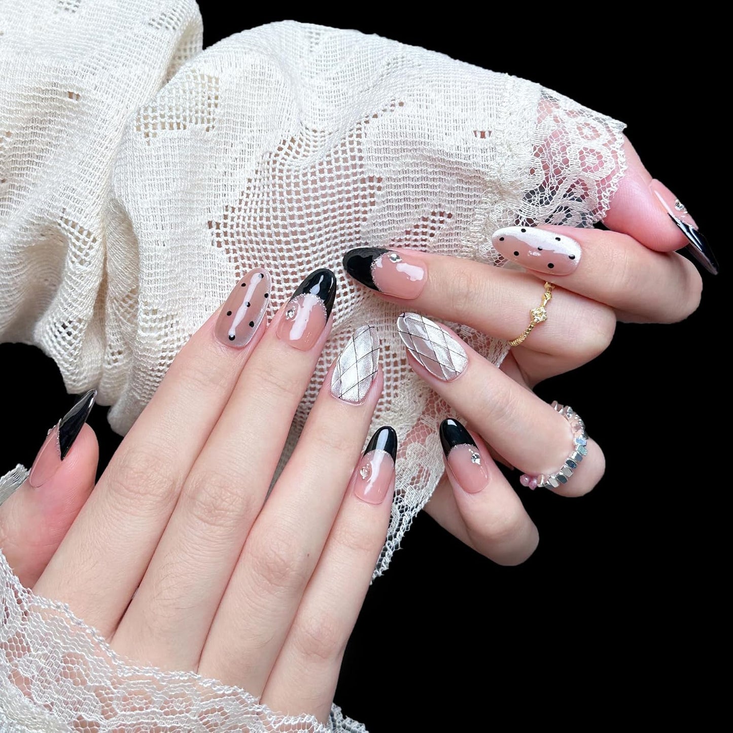3D Sea Shell Press-On Nails - Handmade Medium Almond Beach Nail Art with Butterflies (L Size)